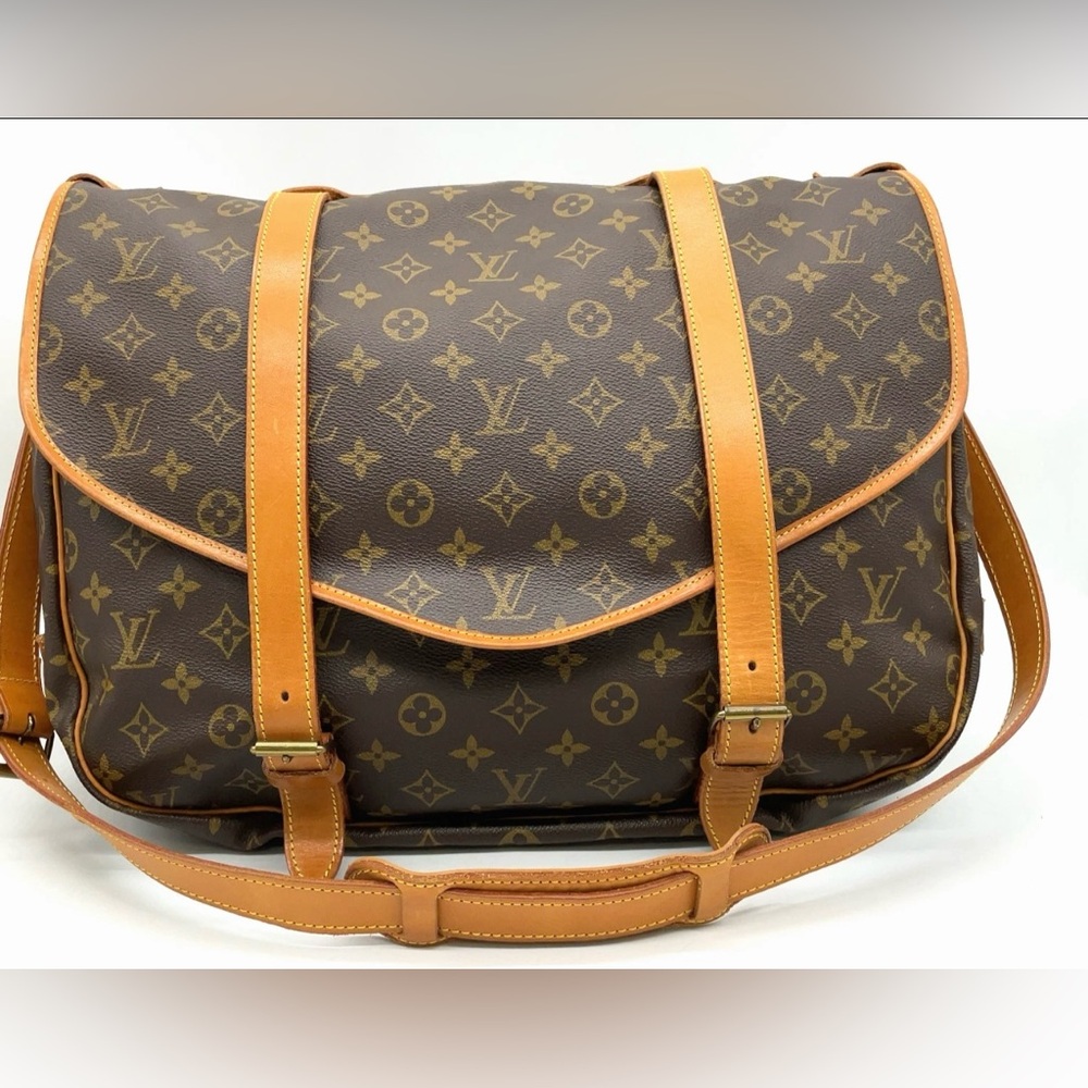 Louis Vuitton Brown Monogram Canvas Messenger Bag with Tan Leather Trim